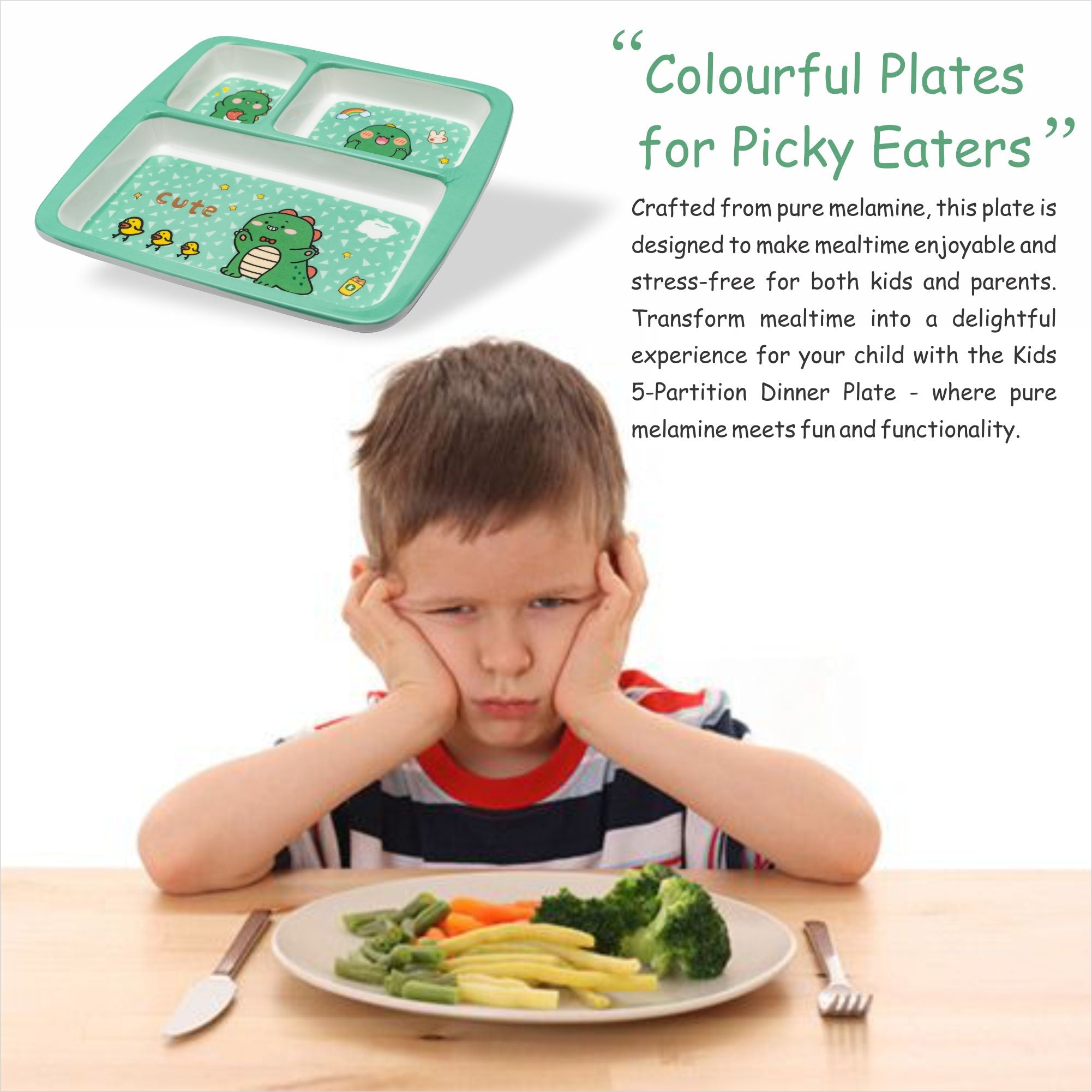 Stehlen Dinnerware, Dinner Plates, 3 Partition Plates - Green Peas