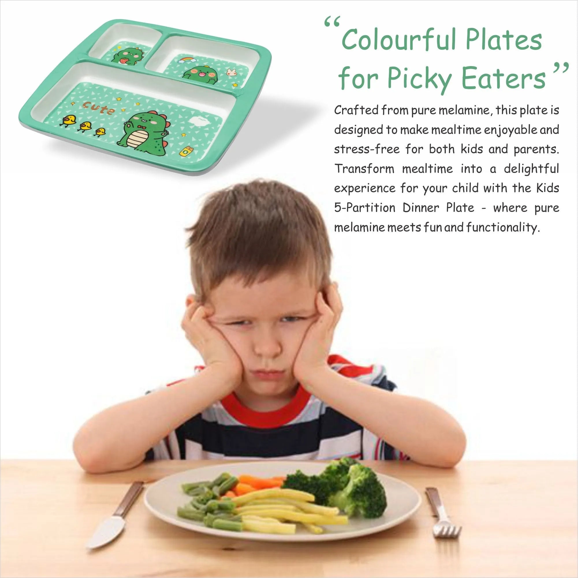 Stehlen Dinnerware, Dinner Plates, 3 Partition Plates - Green Peas