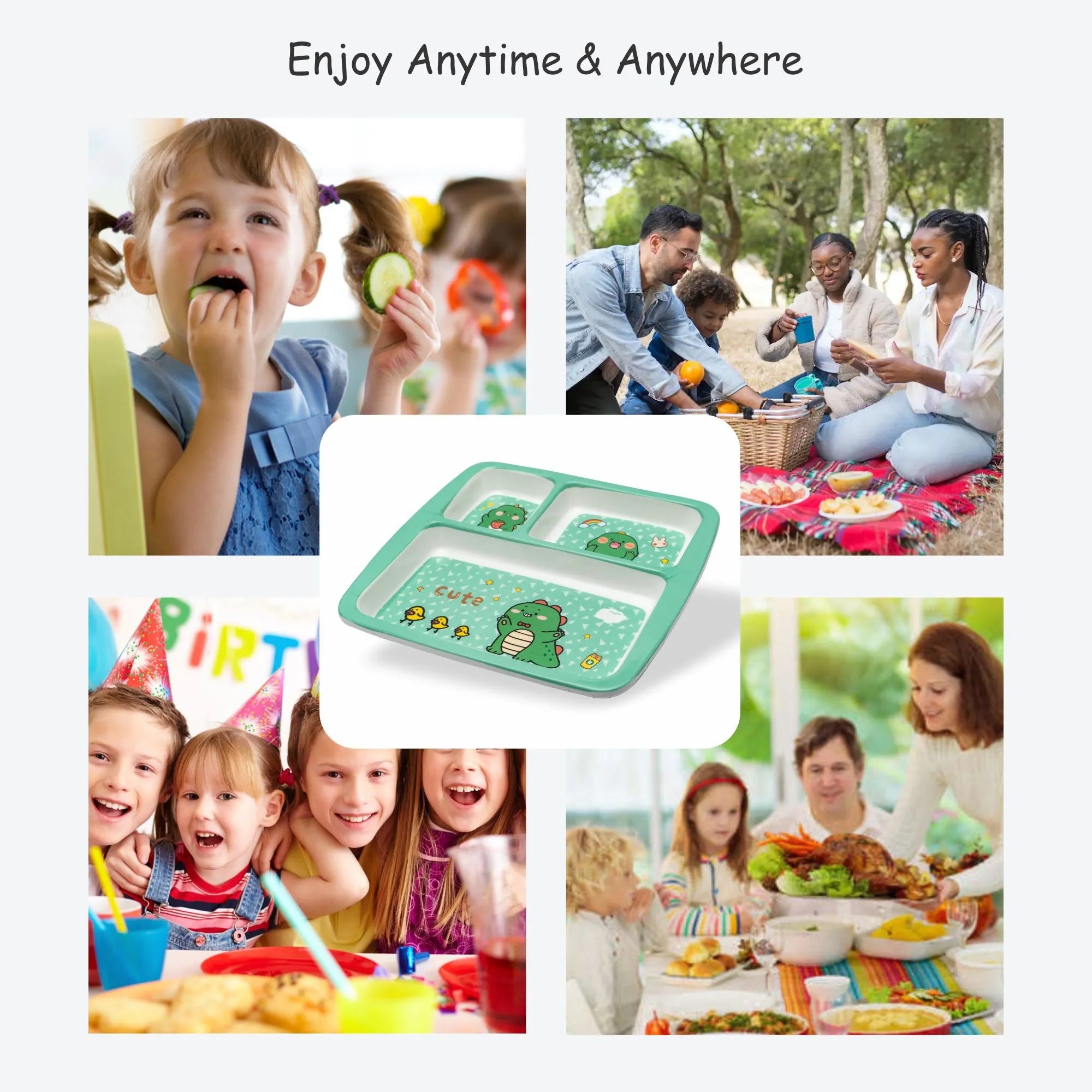 Stehlen Dinnerware, Dinner Plates, 3 Partition Plates - Green Peas