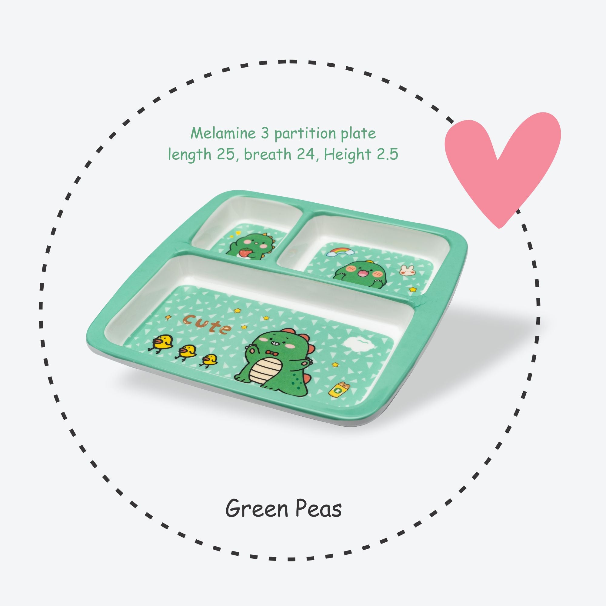 Stehlen Dinnerware, Dinner Plates, 3 Partition Plates - Green Peas