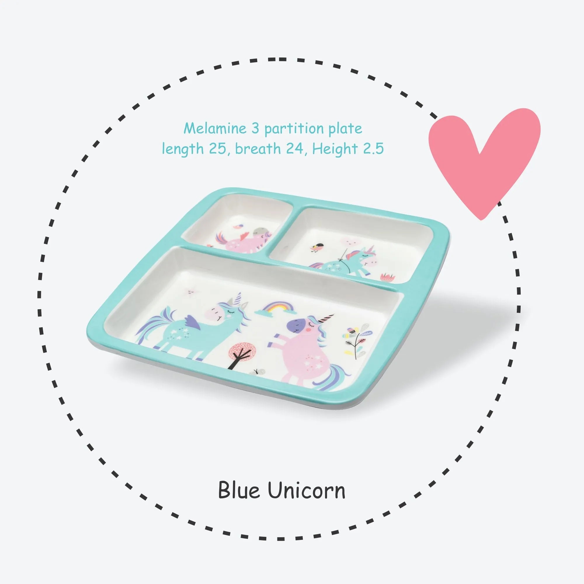 Stehlen Dinnerware, Dinner Plates, 3 Partition Plates - Blue Unicorn