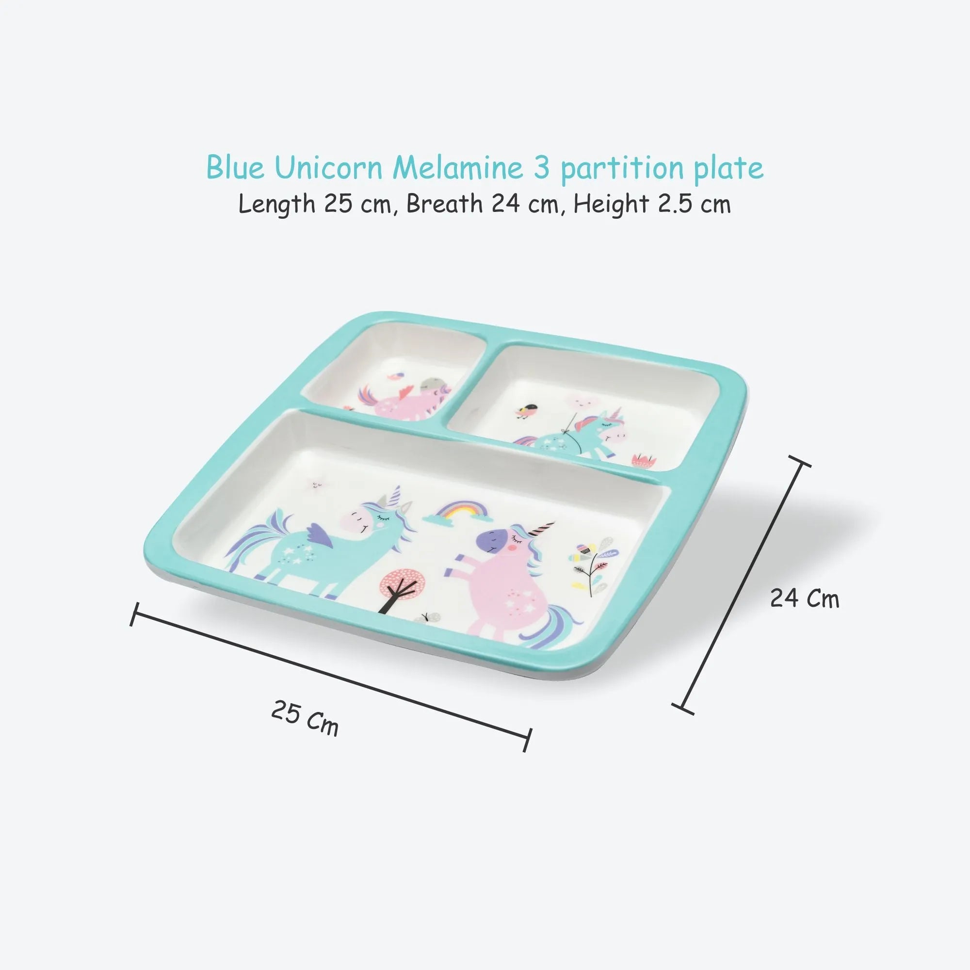 Stehlen Dinnerware, Dinner Plates, 3 Partition Plates - Blue Unicorn