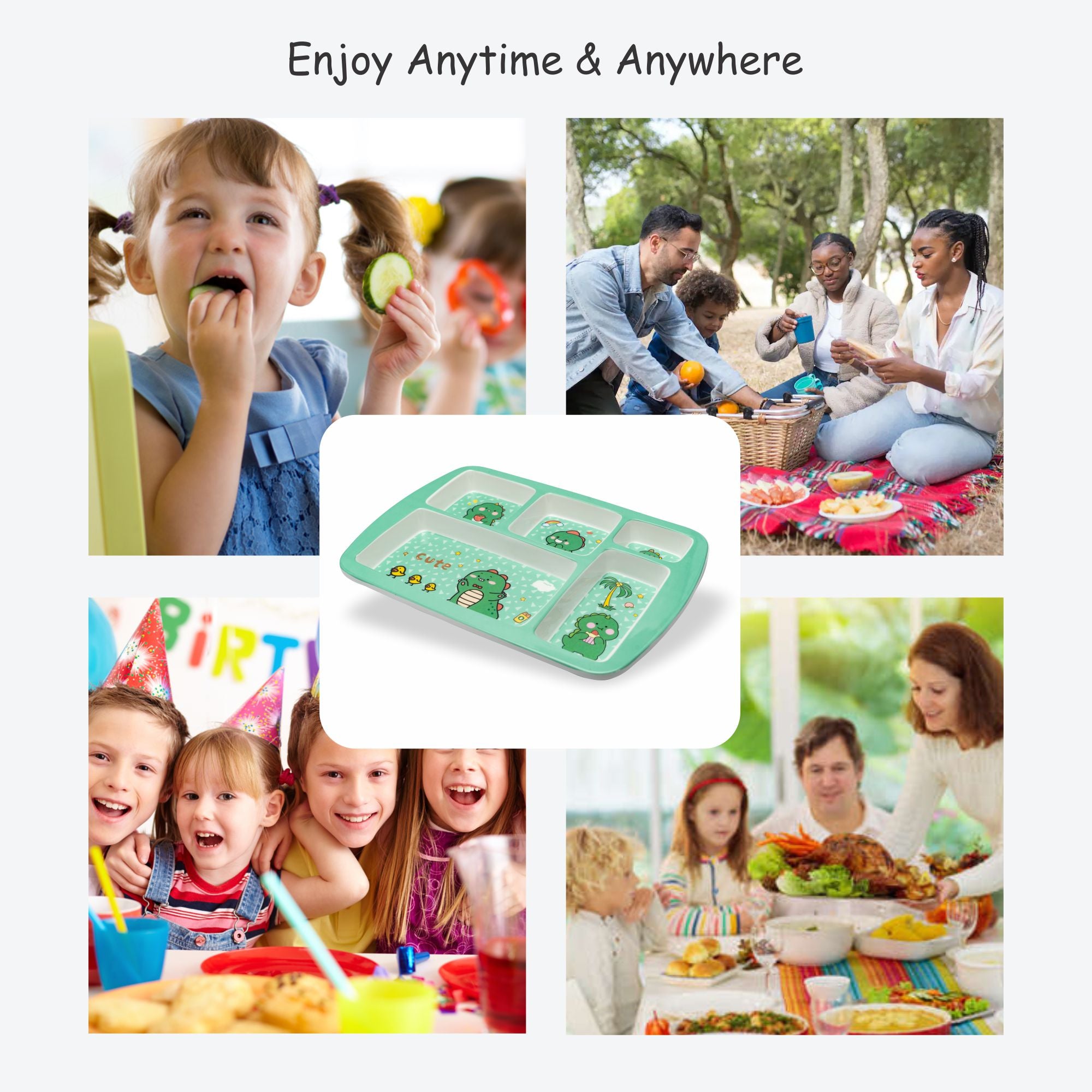 Kids 5-Partition Dinner Plate- Green Peas