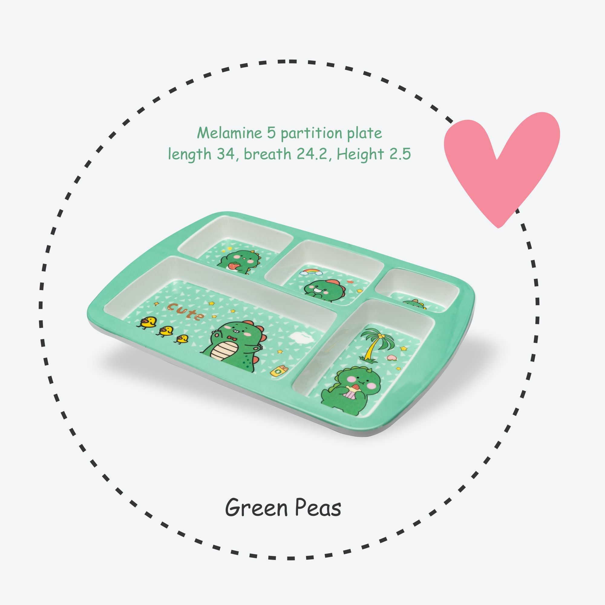 Kids 5-Partition Dinner Plate- Green Peas