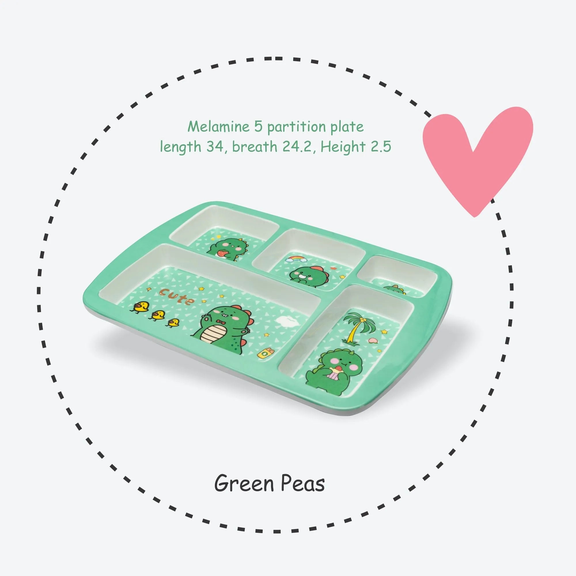 Kids 5-Partition Dinner Plate- Green Peas