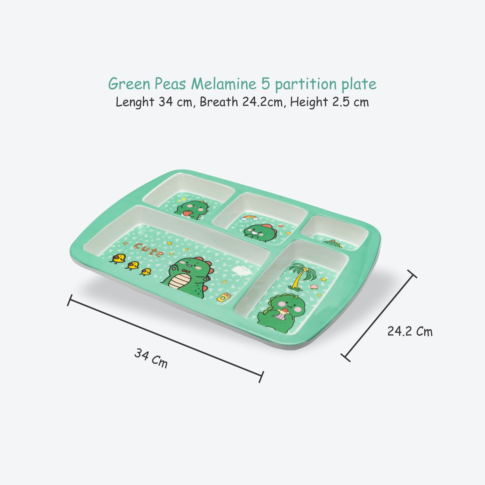 Kids 5-Partition Dinner Plate- Green Peas