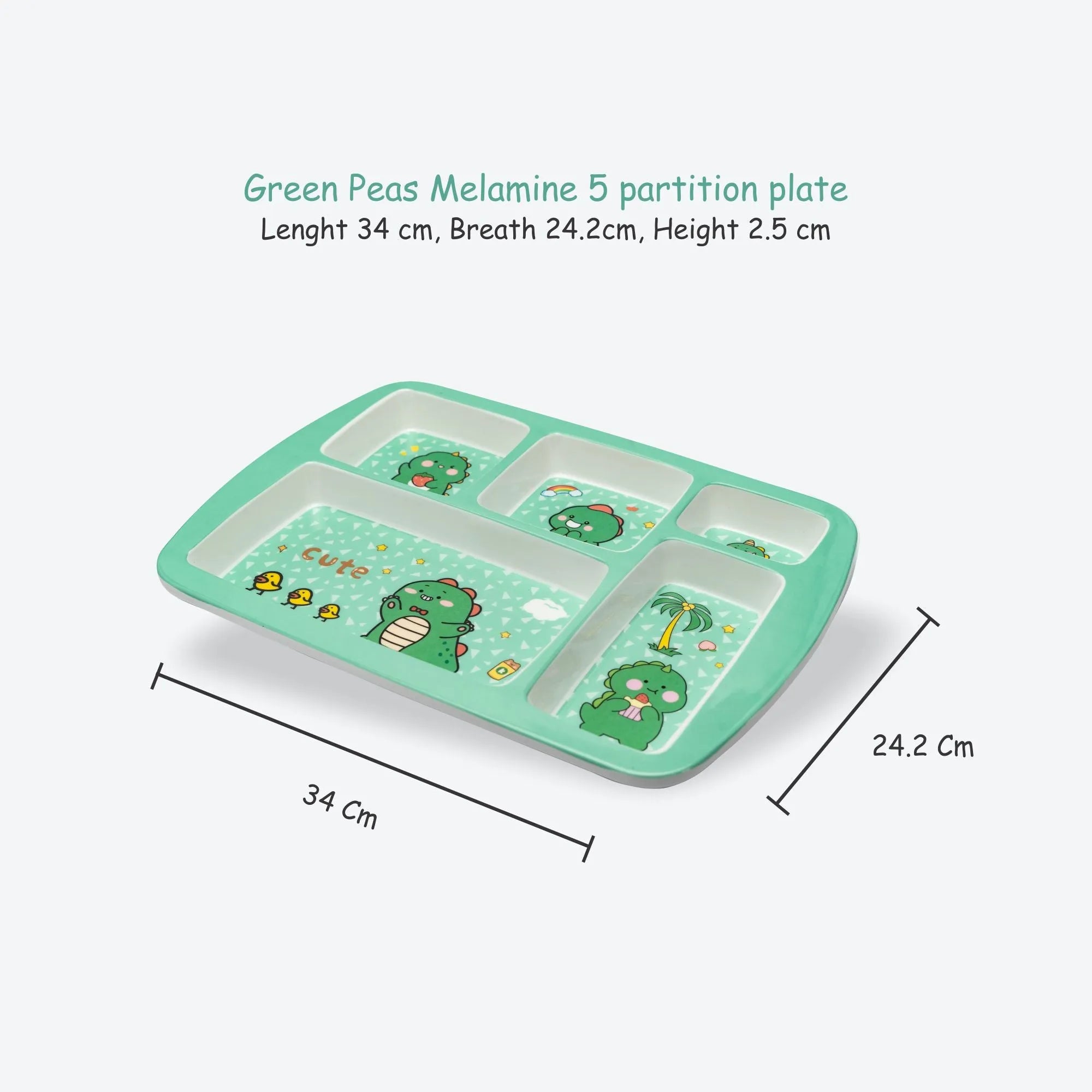 Kids 5-Partition Dinner Plate- Green Peas