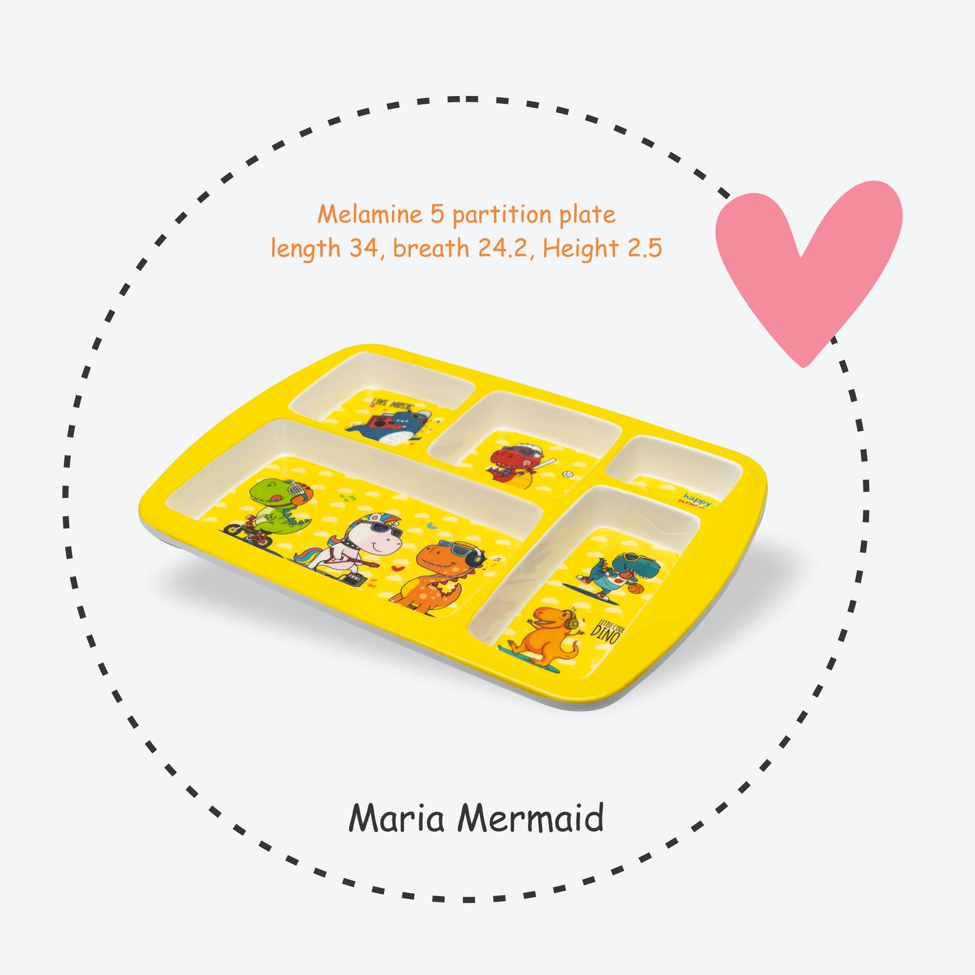 Kids 5-Partition Dinner Plate- Maria Mermaid