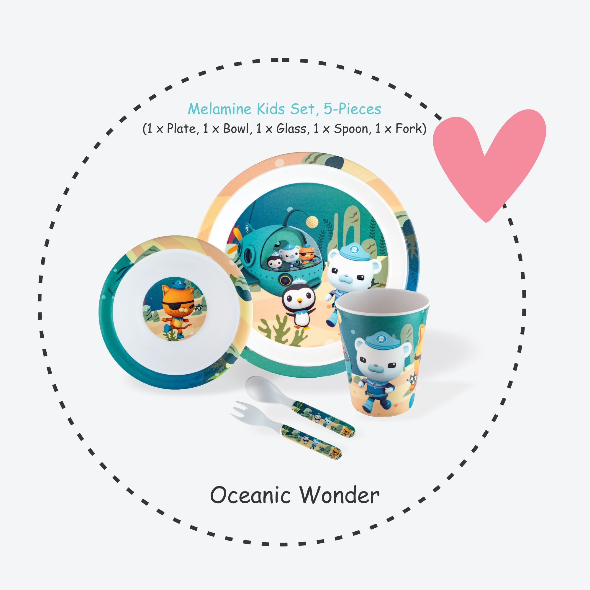 Stehlen set of 5 pcs kids feeding set, Pure melamine, OCEANIC WONDER