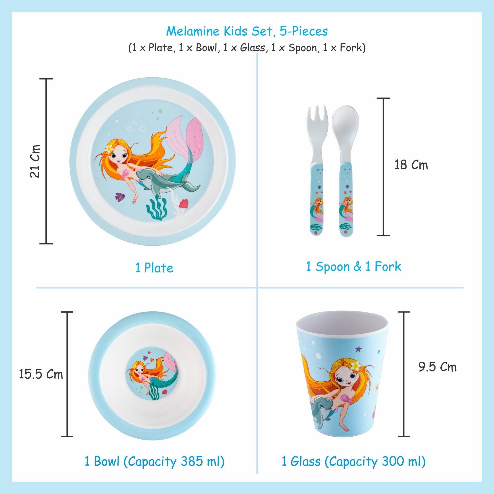 Stehlen set of 5 pcs kids feeding set, Pure melamine, AQUA TALES