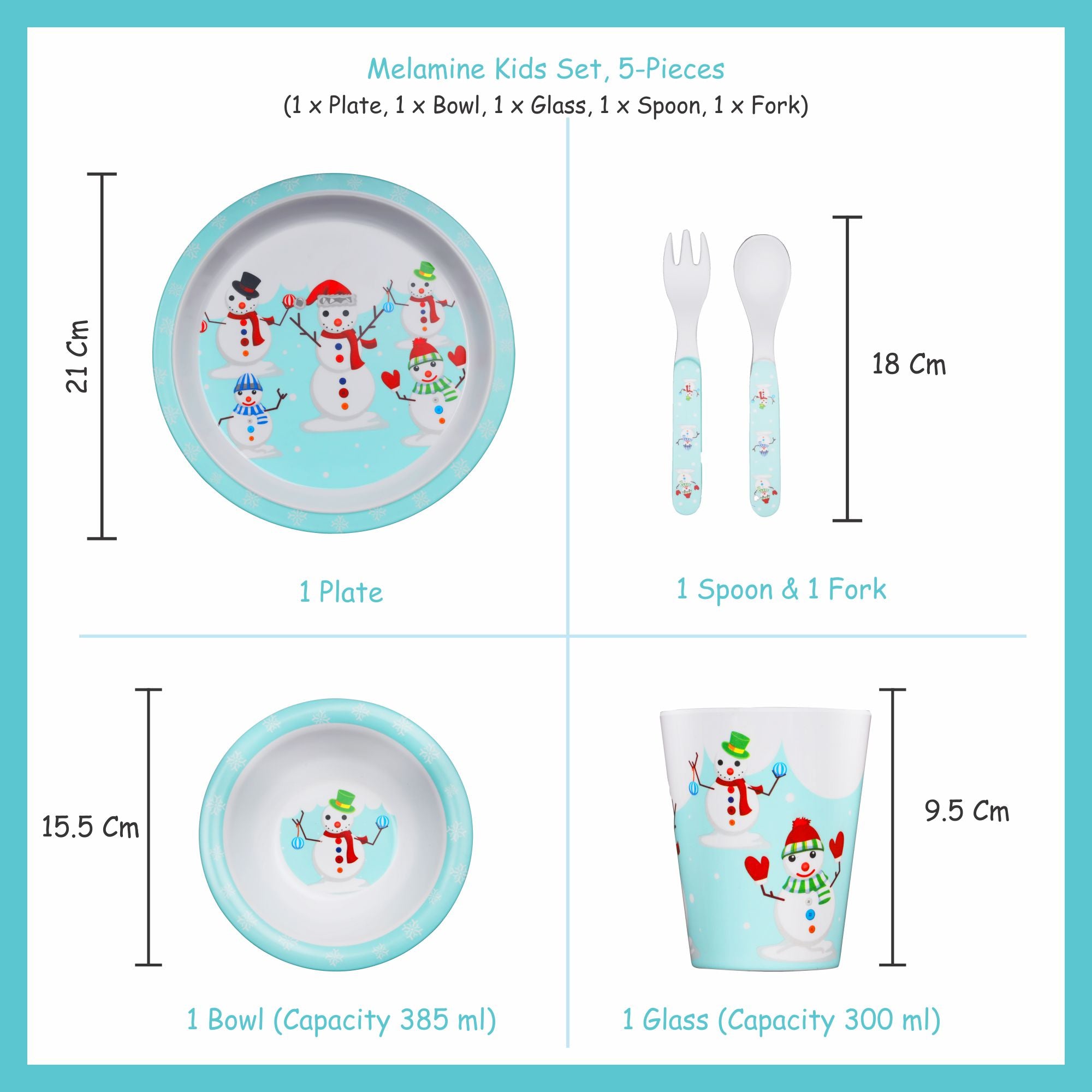 Stehlen set of 5 pcs kids feeding set, Pure melamine, SNOWMAN