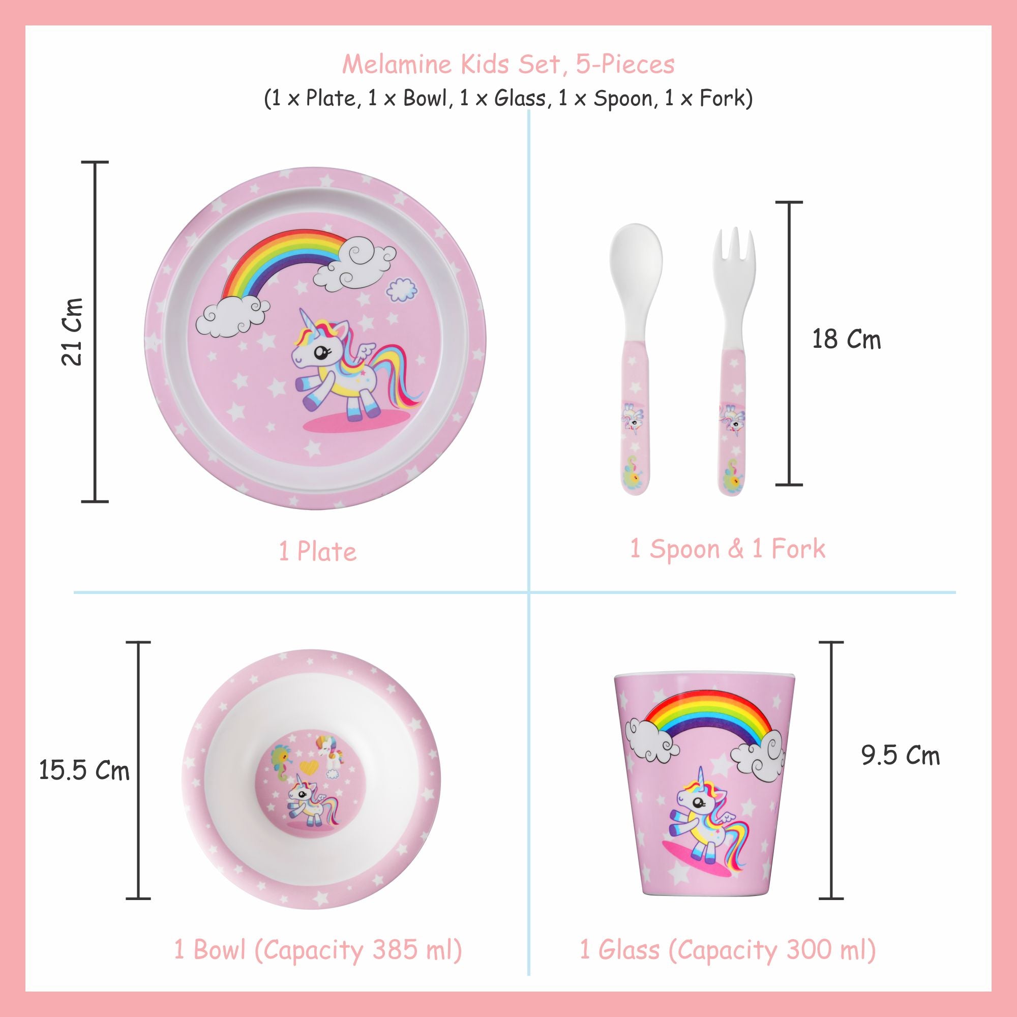 Stehlen set of 5 pcs kids feeding set, Pure melamine, UNICORN