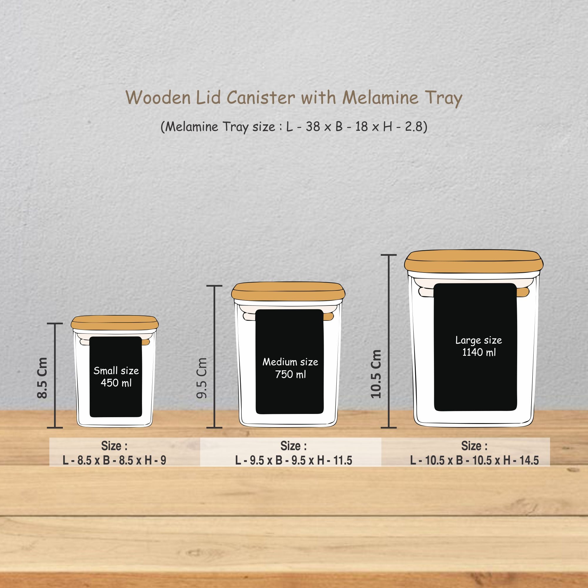Stehlen 100% Pure melamine 3 pcs wooden lid canister set with melamine tray, SET OF 4- Ikkat