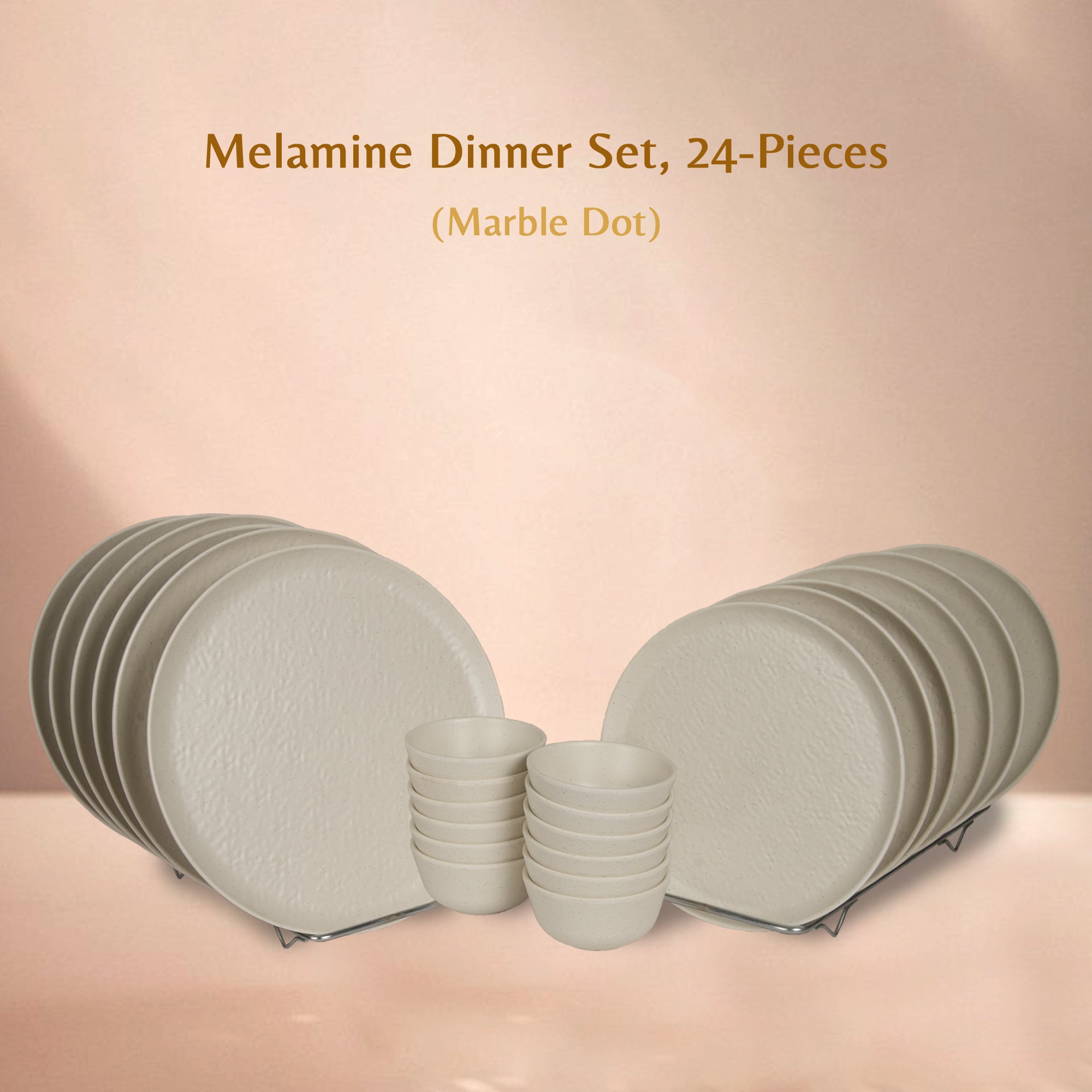 Stehlen Donna Hammered Dinnerware, Pure melamine, 24 PC Kitchen Set for home- Marble Dot