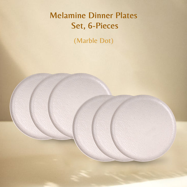 Stehlen Donna Hammered Dinnerware, Pure melamine, 6 Piece Dinner Plate, Melamine dinner set, Kitchen Set for home- Marble dot