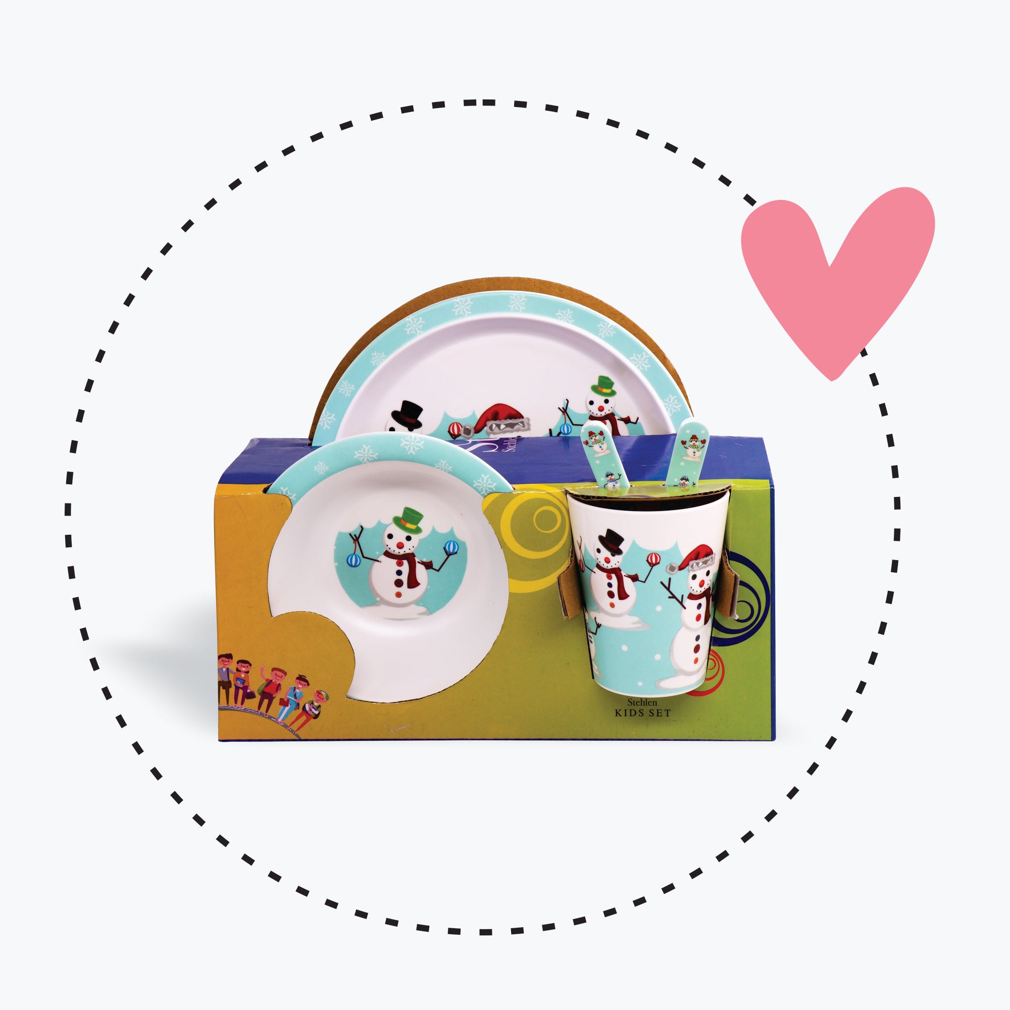 Stehlen set of 5 pcs kids feeding set, Pure melamine, SNOWMAN