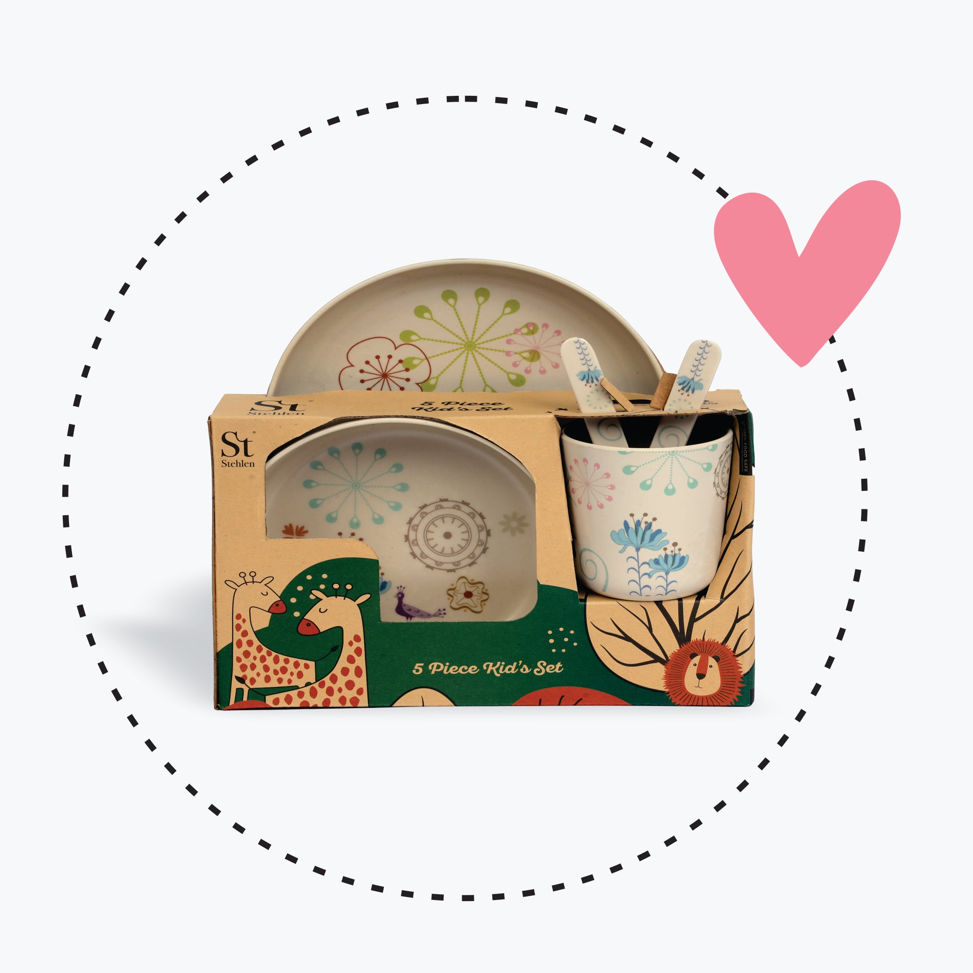 Stehlen set of 5 pcs kids feeding set, Pure melamine, DANCING PEACOCK