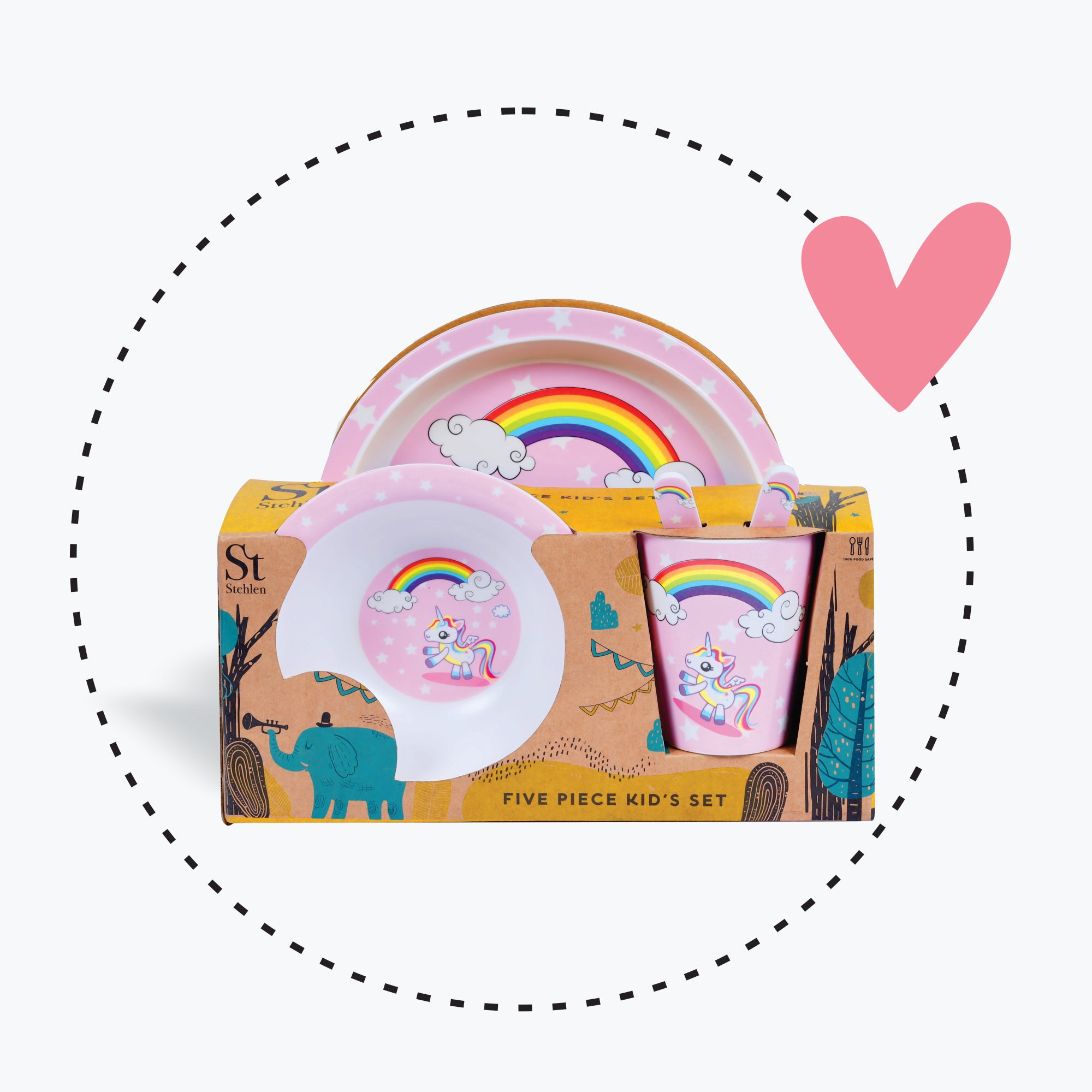Stehlen set of 5 pcs kids feeding set, Pure melamine, UNICORN