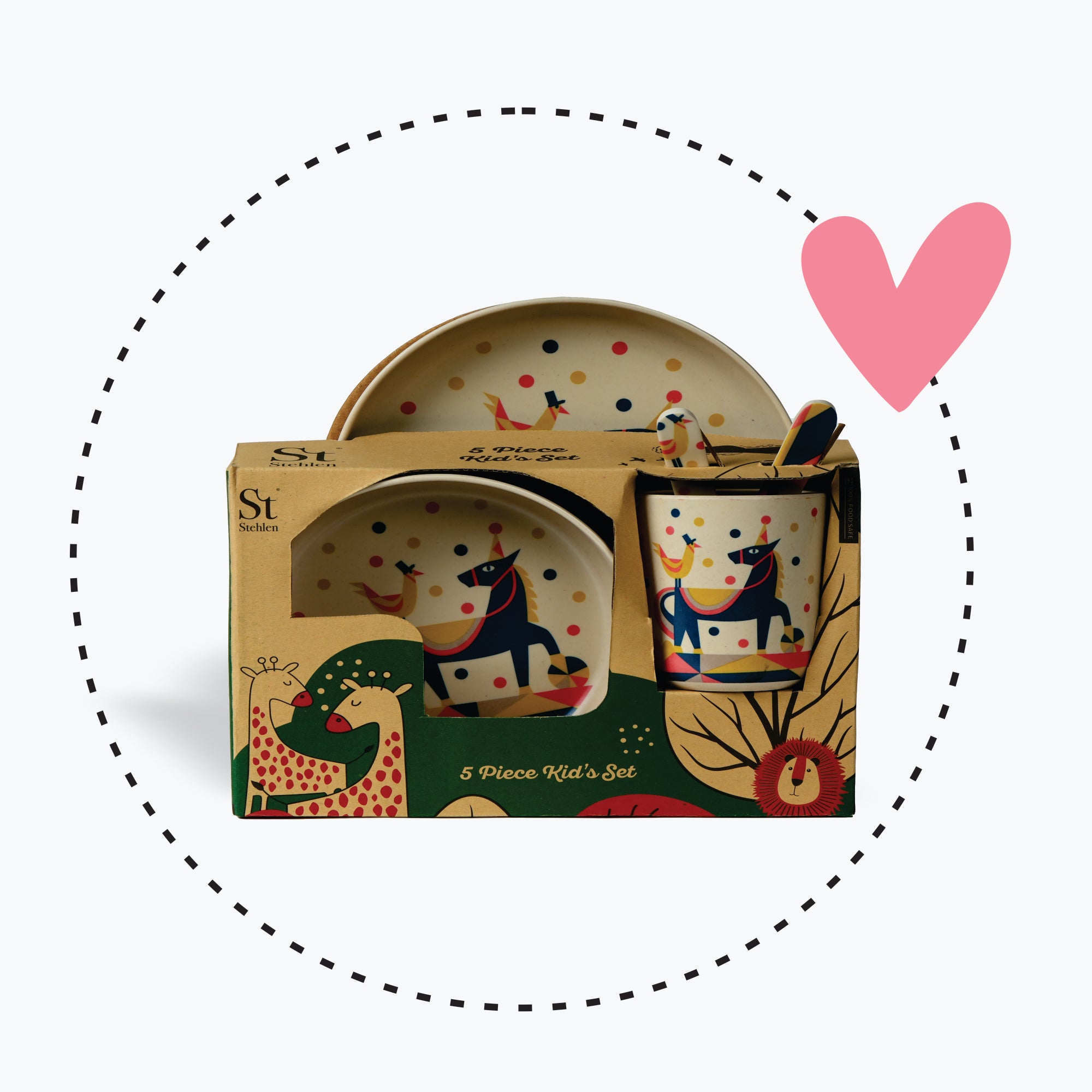 Stehlen set of 5 pcs kids feeding set, Pure melamine, KUKOO THE HORSEMAN