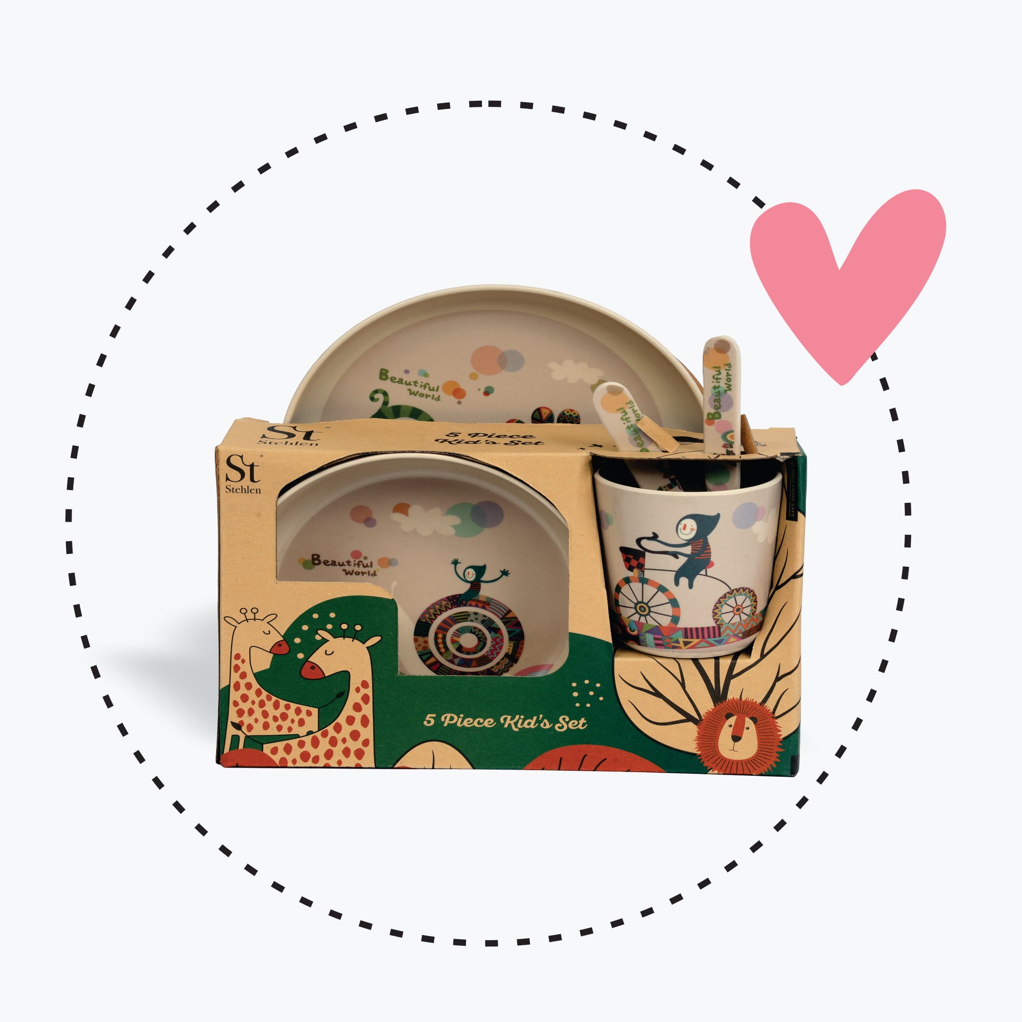 Stehlen set of 5 pcs kids feeding set, Pure melamine, BEAUTIFUL WORLD