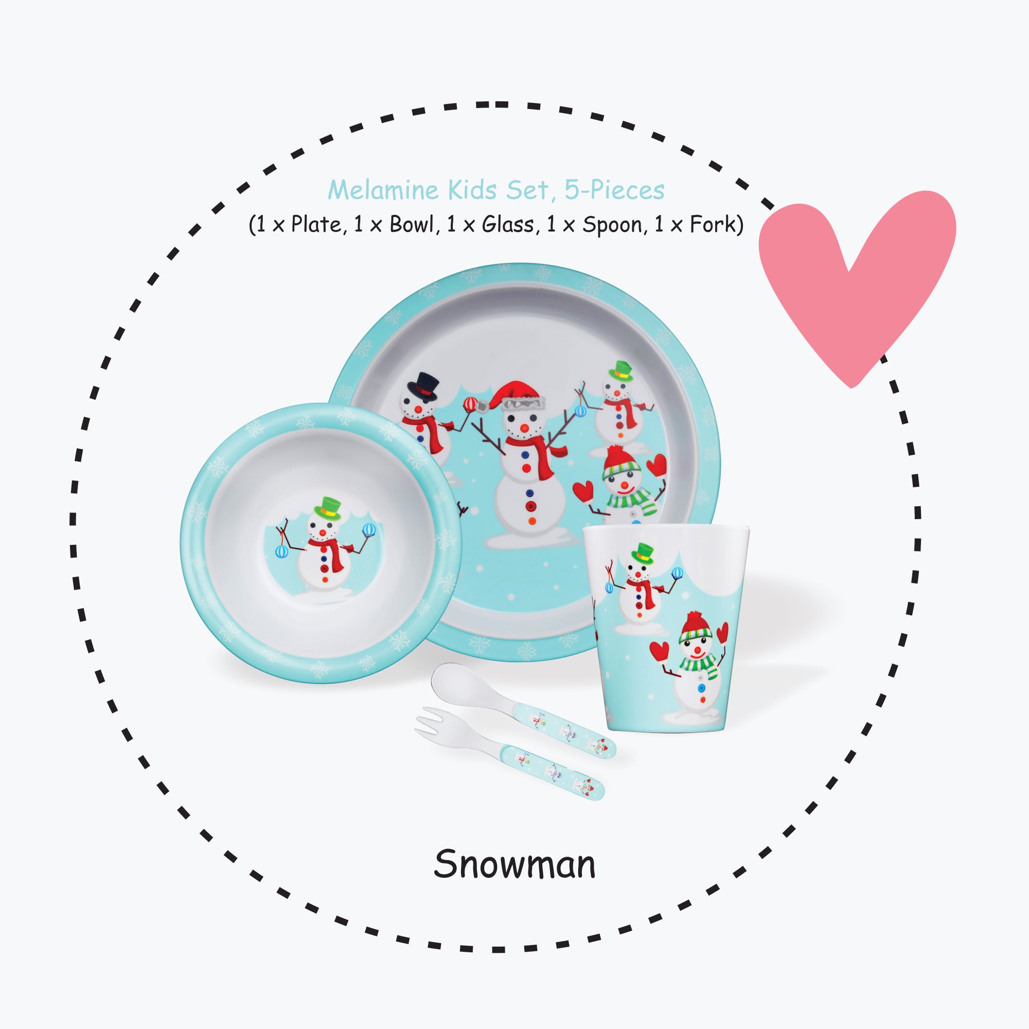 Stehlen set of 5 pcs kids feeding set, Pure melamine, SNOWMAN