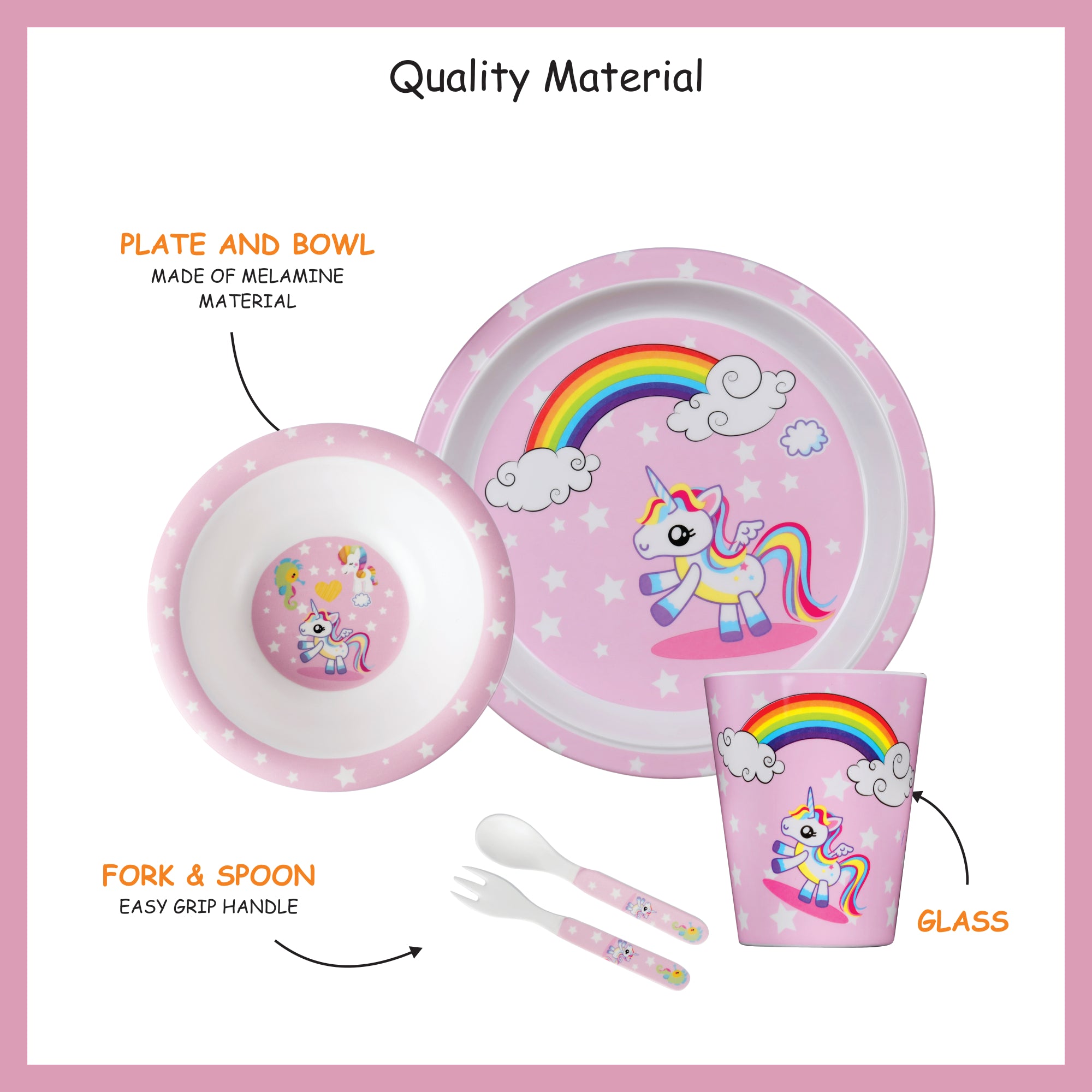 Stehlen set of 5 pcs kids feeding set, Pure melamine, UNICORN