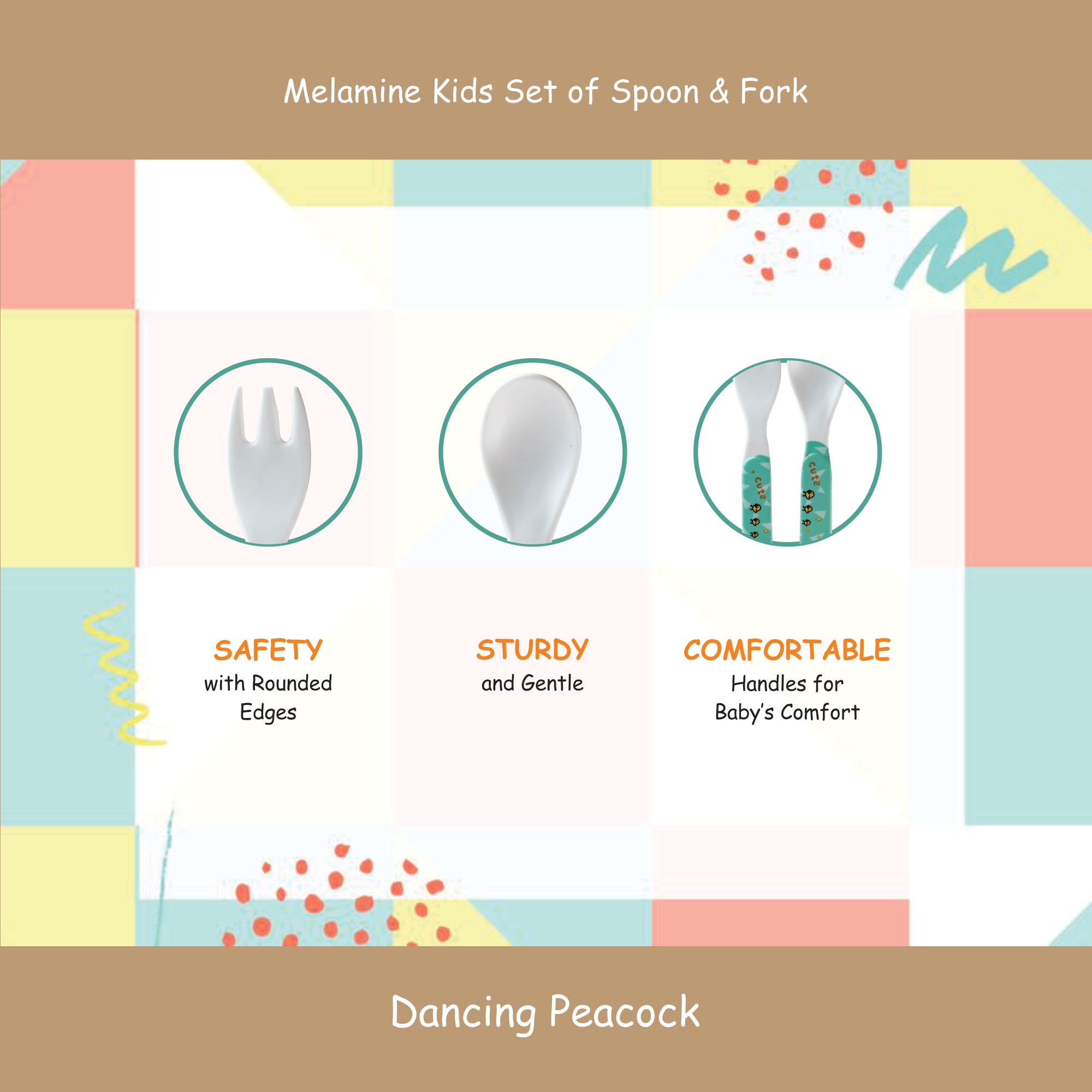 2-Piece Kids Feeding Set (Spoon and Fork)-  Dancing  Peacock