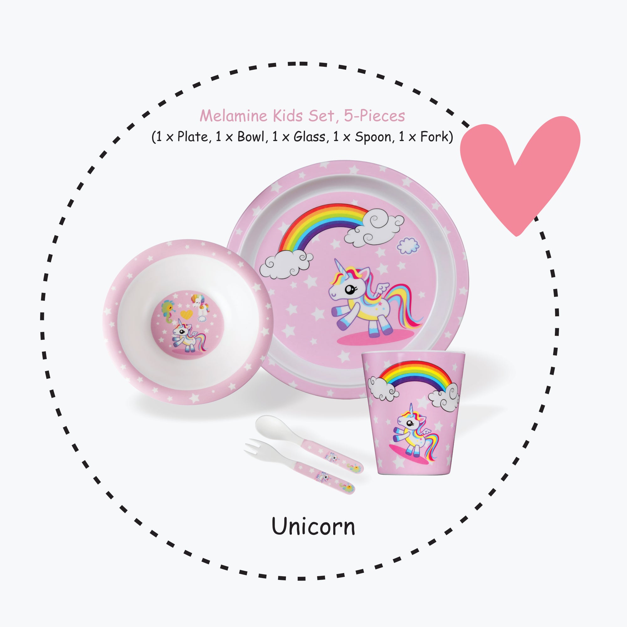 Stehlen set of 5 pcs kids feeding set, Pure melamine, UNICORN