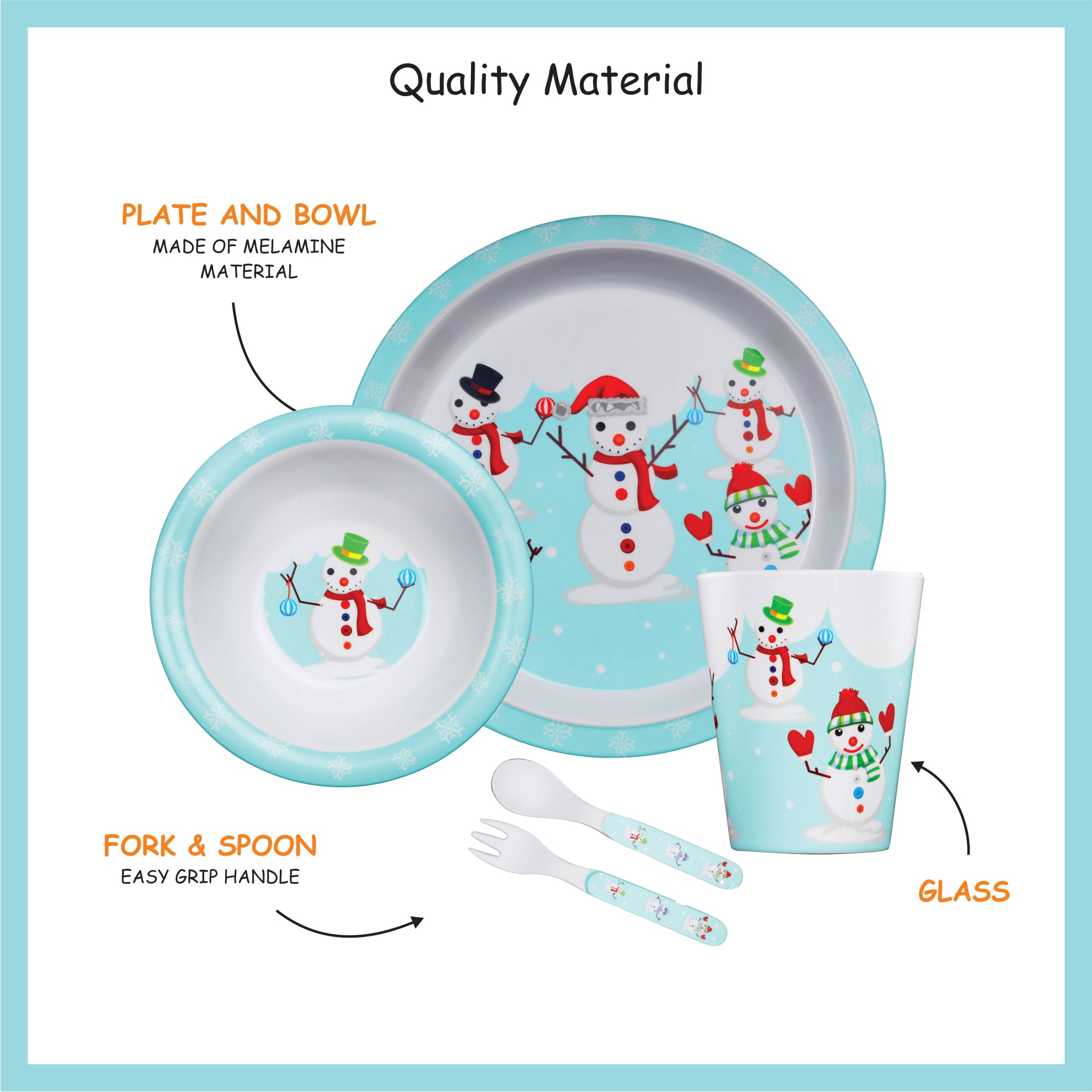 Stehlen set of 5 pcs kids feeding set, Pure melamine, SNOWMAN