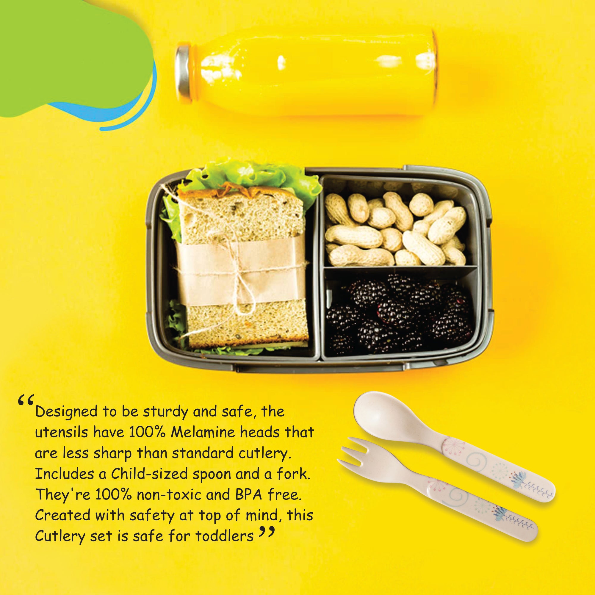 2-Piece Kids Feeding Set (Spoon and Fork)-  Dancing  Peacock