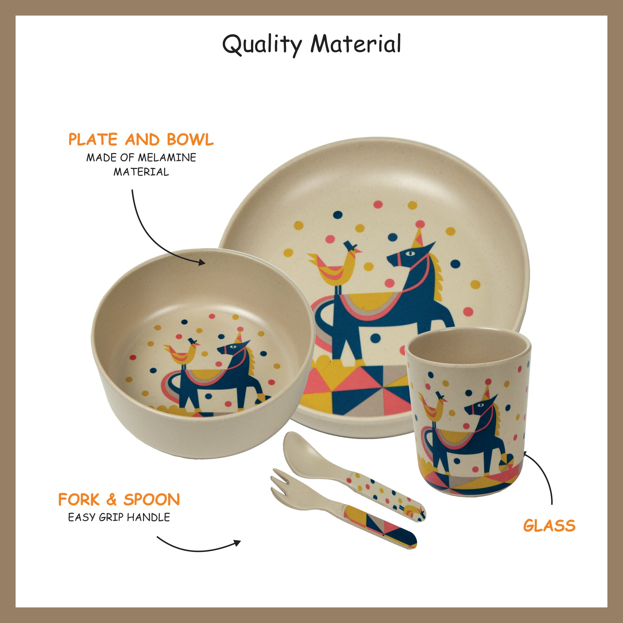 Stehlen set of 5 pcs kids feeding set, Pure melamine, KUKOO THE HORSEMAN