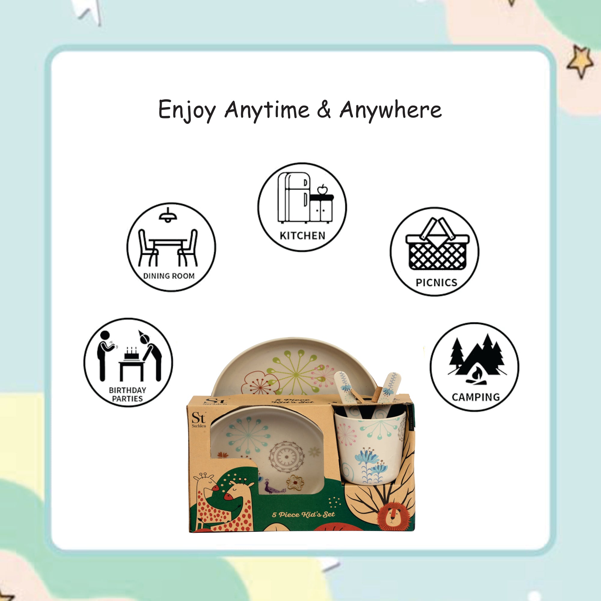 Stehlen set of 5 pcs kids feeding set, Pure melamine, DANCING PEACOCK