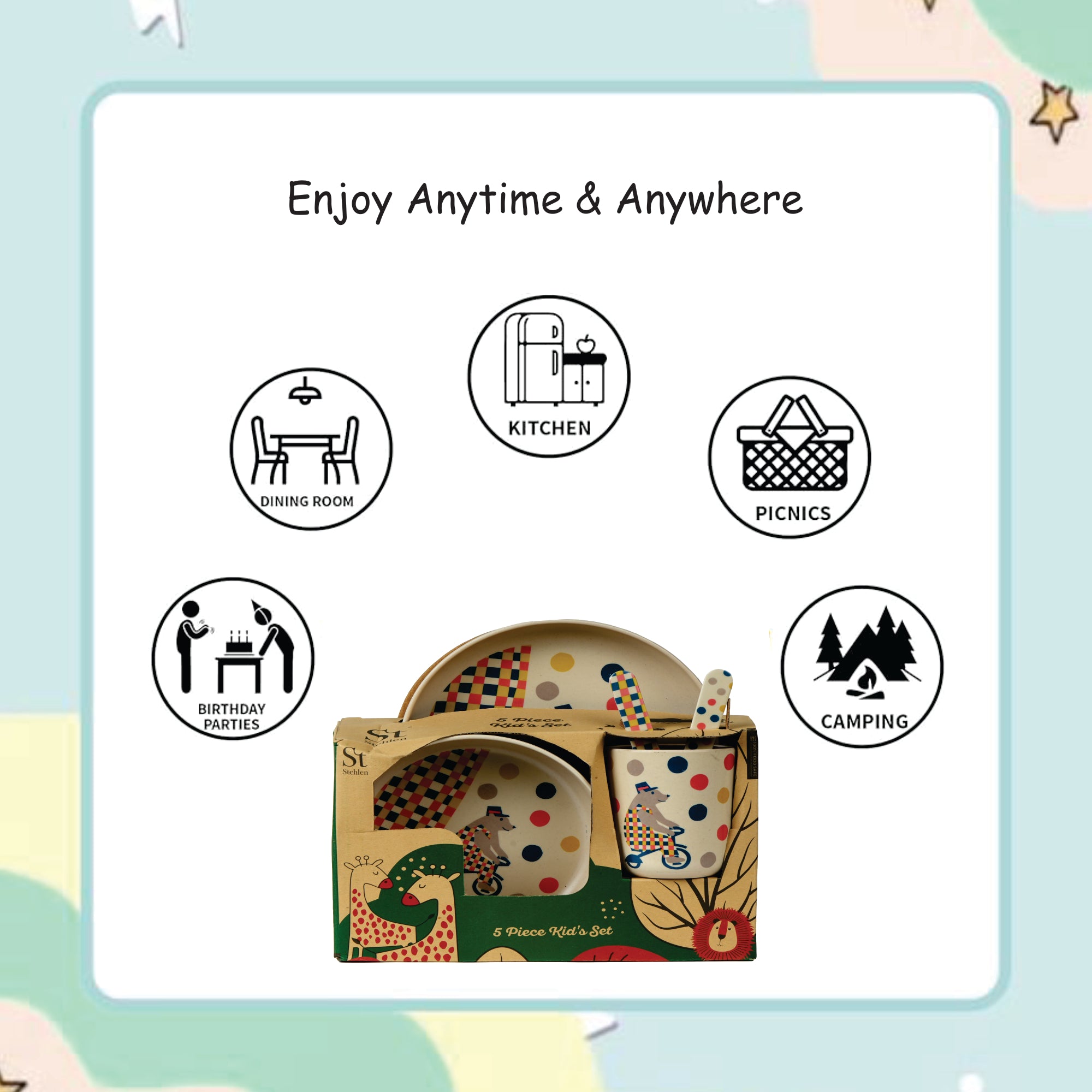 Stehlen Kids Dinnerware Set, 100% Melamine - Bear Stageland