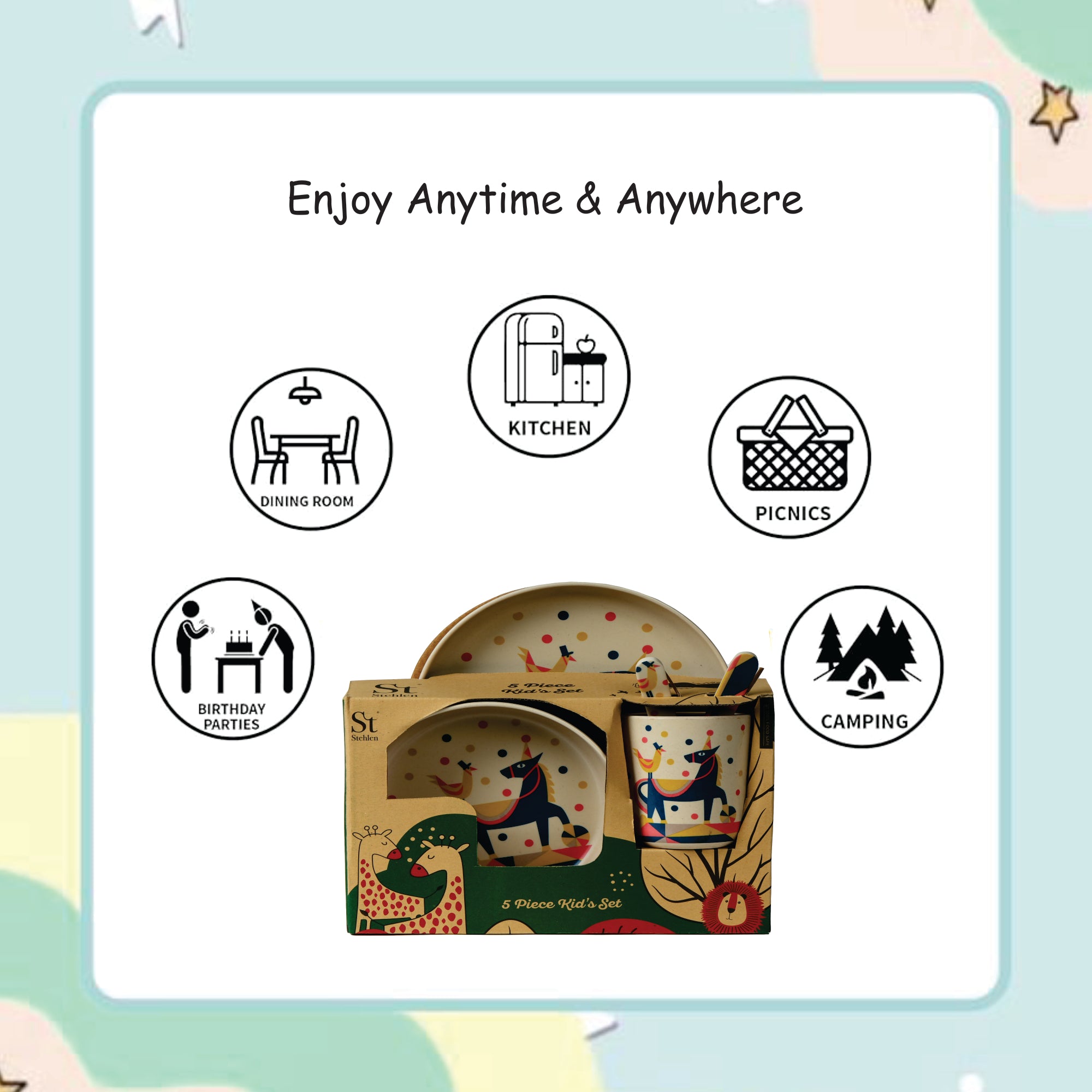 Stehlen set of 5 pcs kids feeding set, Pure melamine, KUKOO THE HORSEMAN