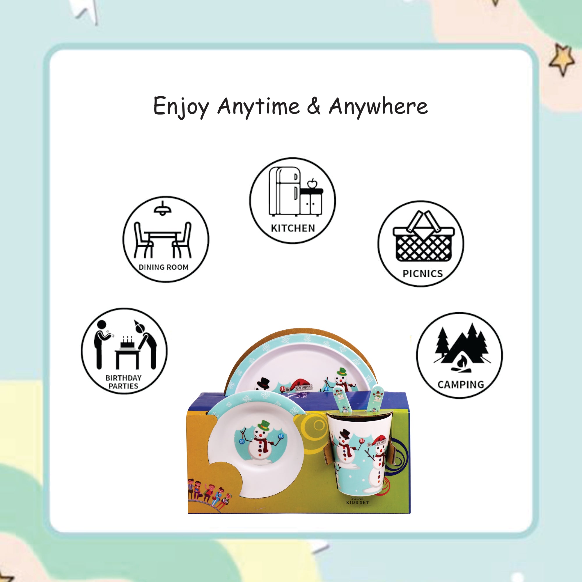 Stehlen set of 5 pcs kids feeding set, Pure melamine, SNOWMAN