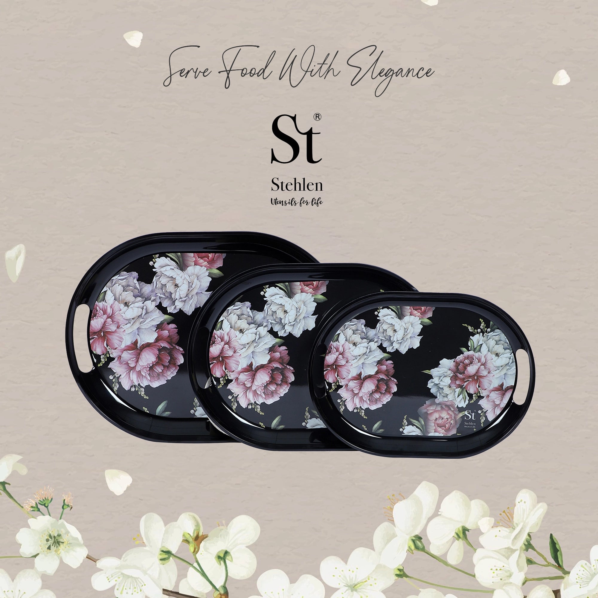 Stehlen Set of 3 Slant tray, Pure melamine, QUEEN ROSE