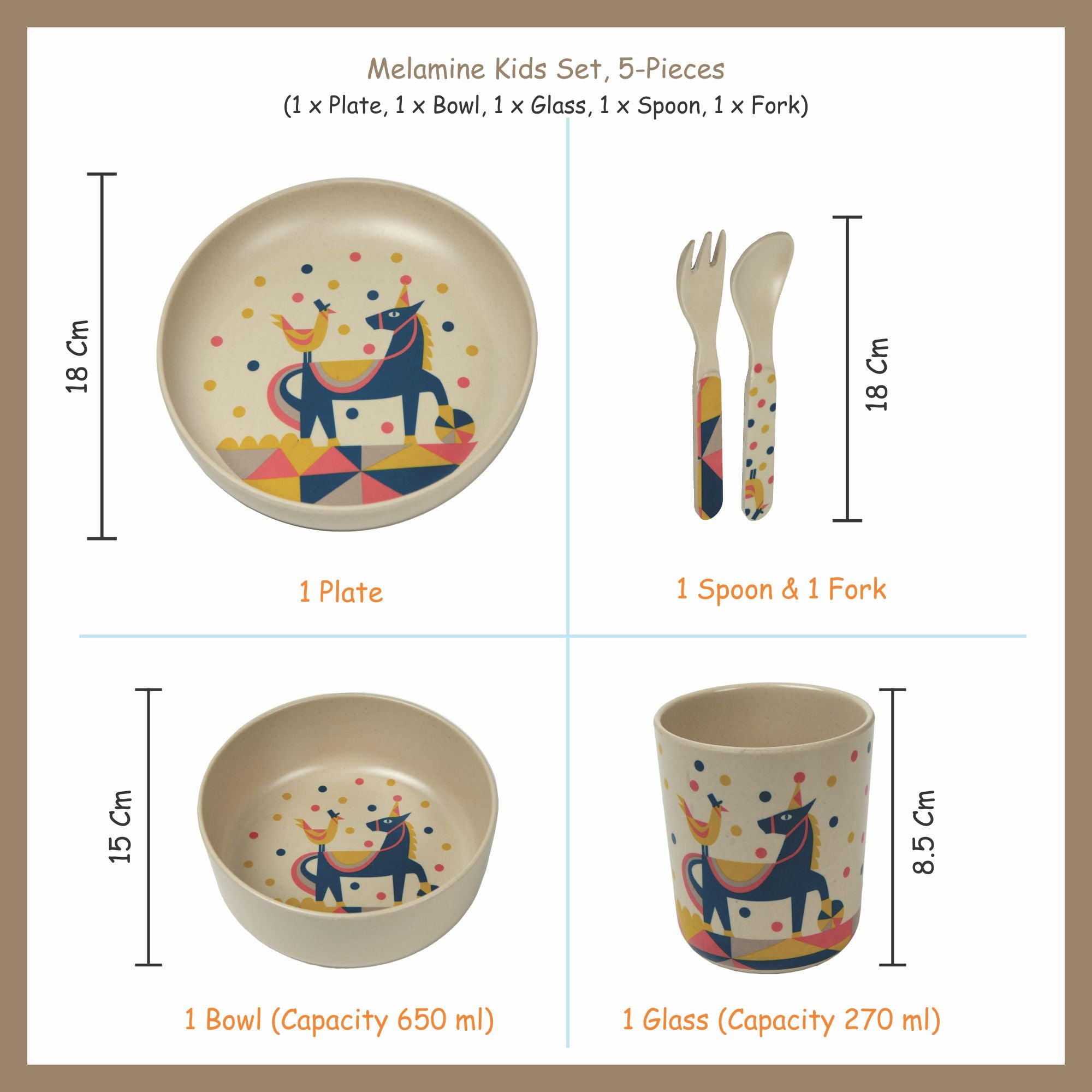 Stehlen set of 5 pcs kids feeding set, Pure melamine, KUKOO THE HORSEMAN