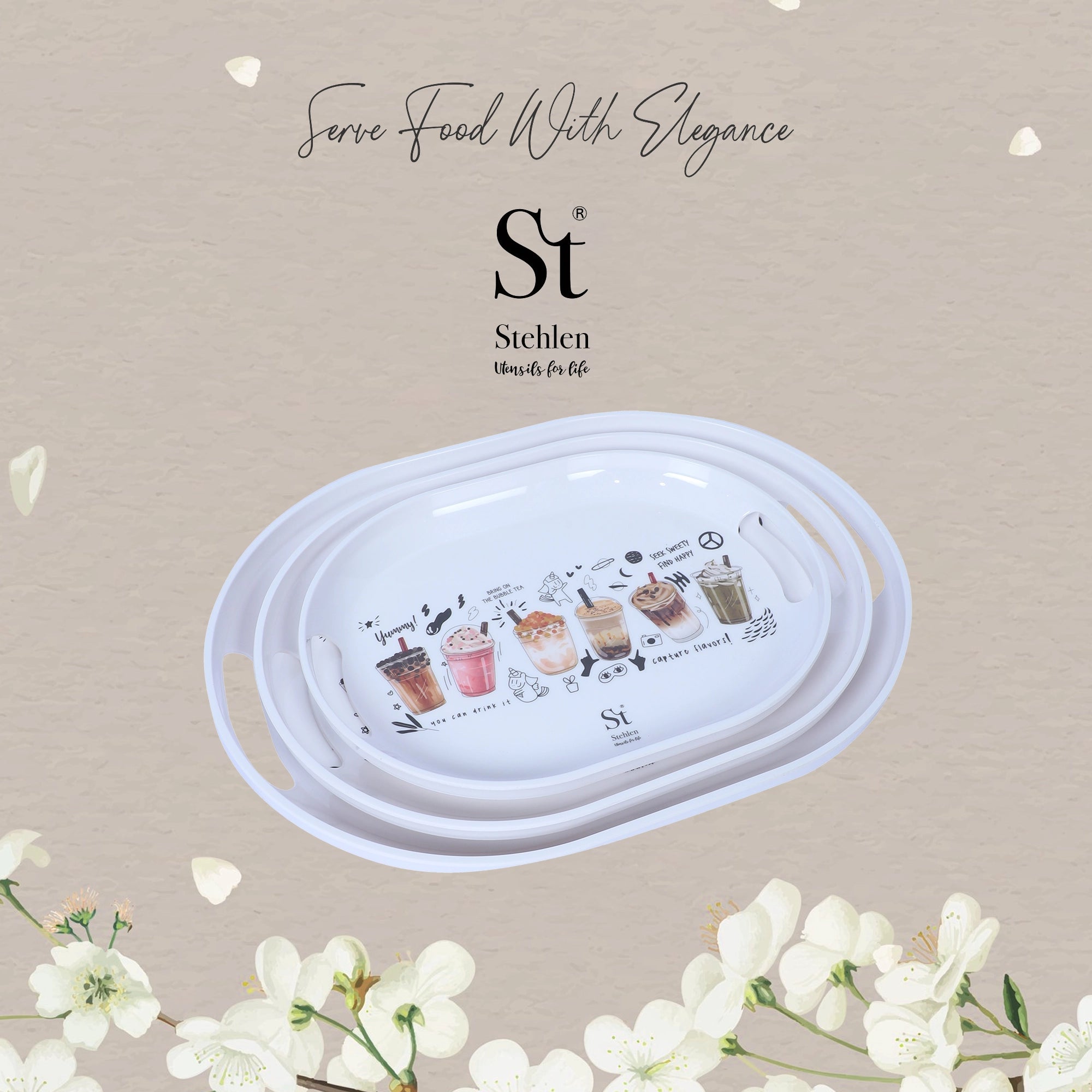 Stehlen Set of 3 Slant tray, Pure melamine, BUBBLE TEA