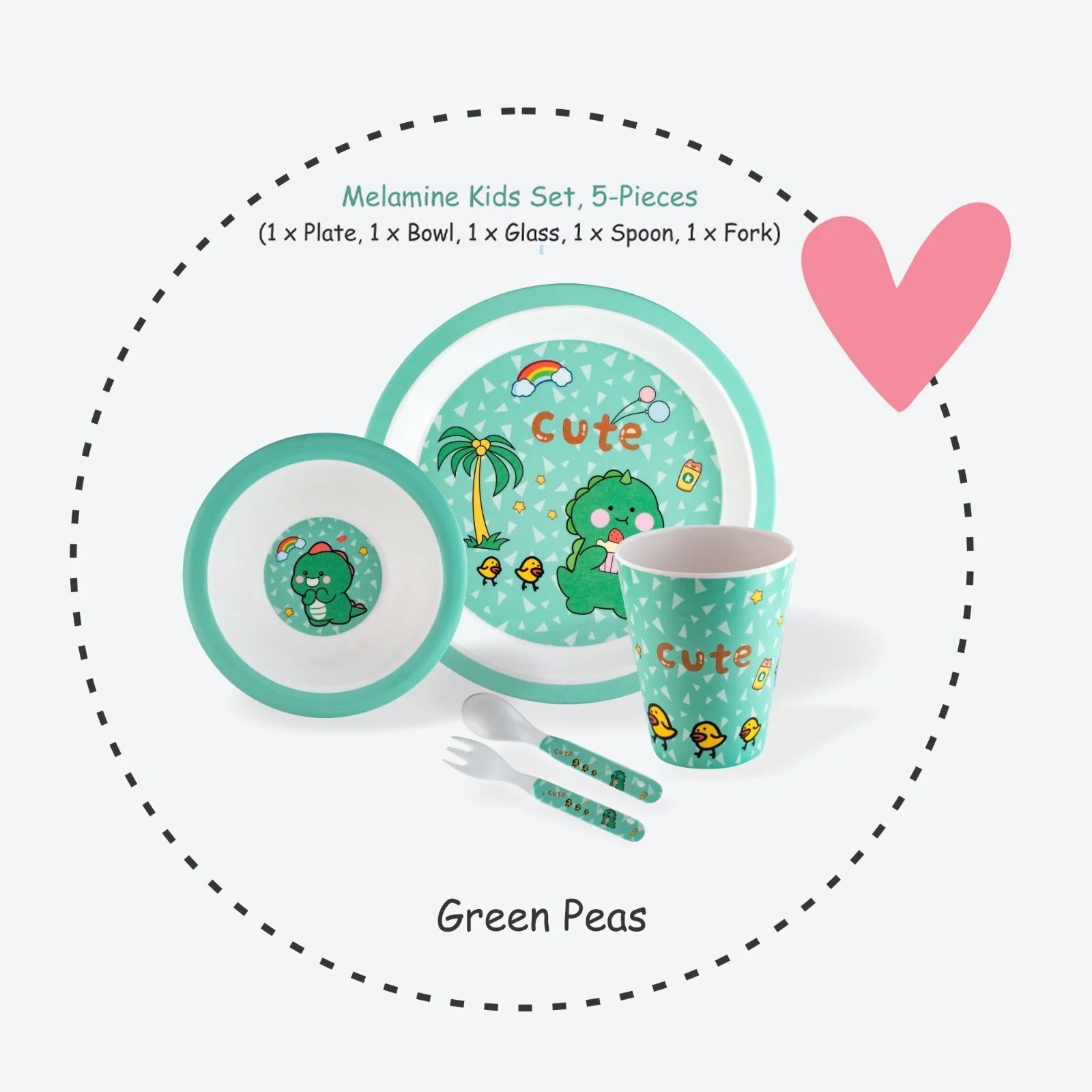 Stehlen set of 5 pcs kids feeding set, Pure melamine, GREEN PEAS