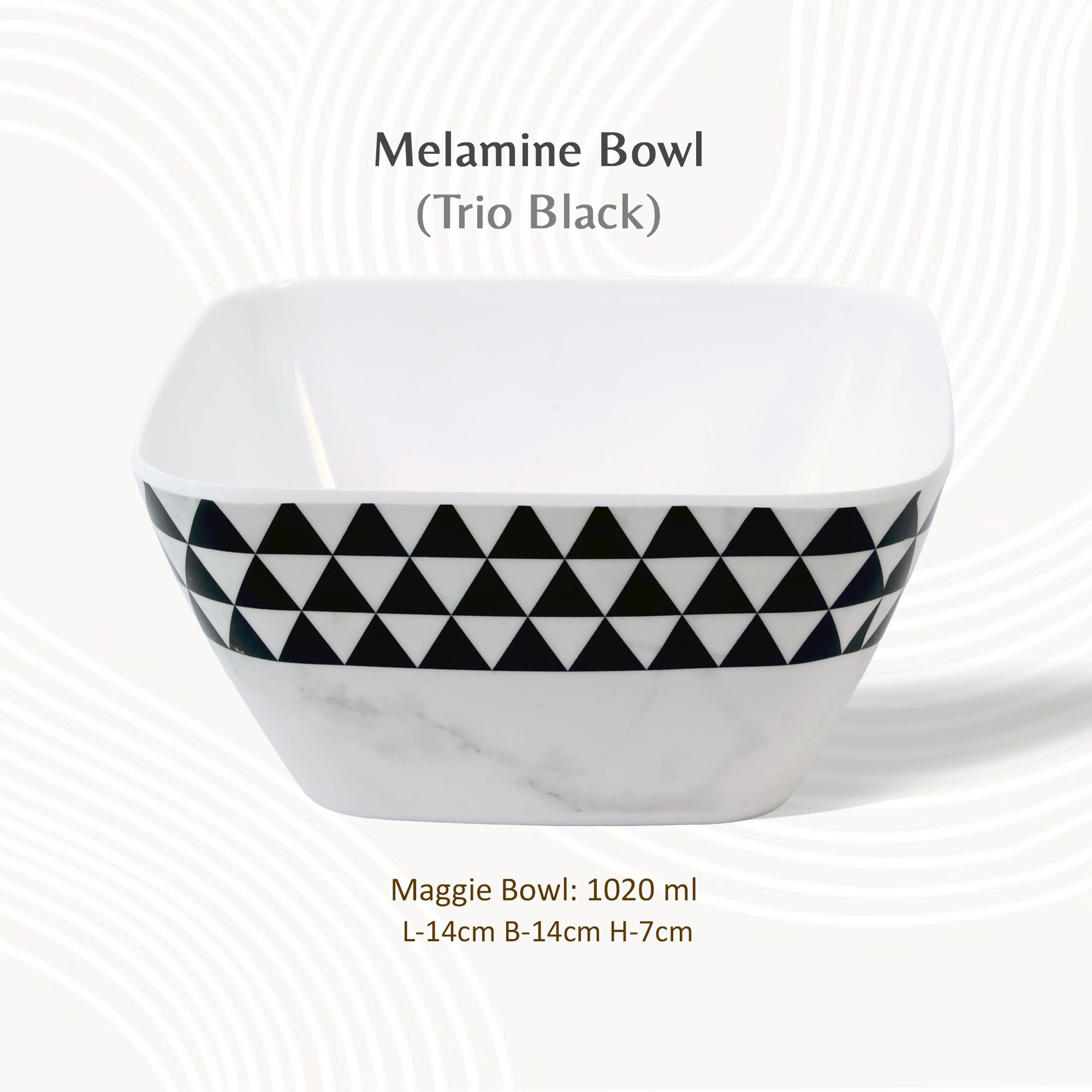 Stehlen 100% Pure melamine Square Maggie Bowl  - Trio Black