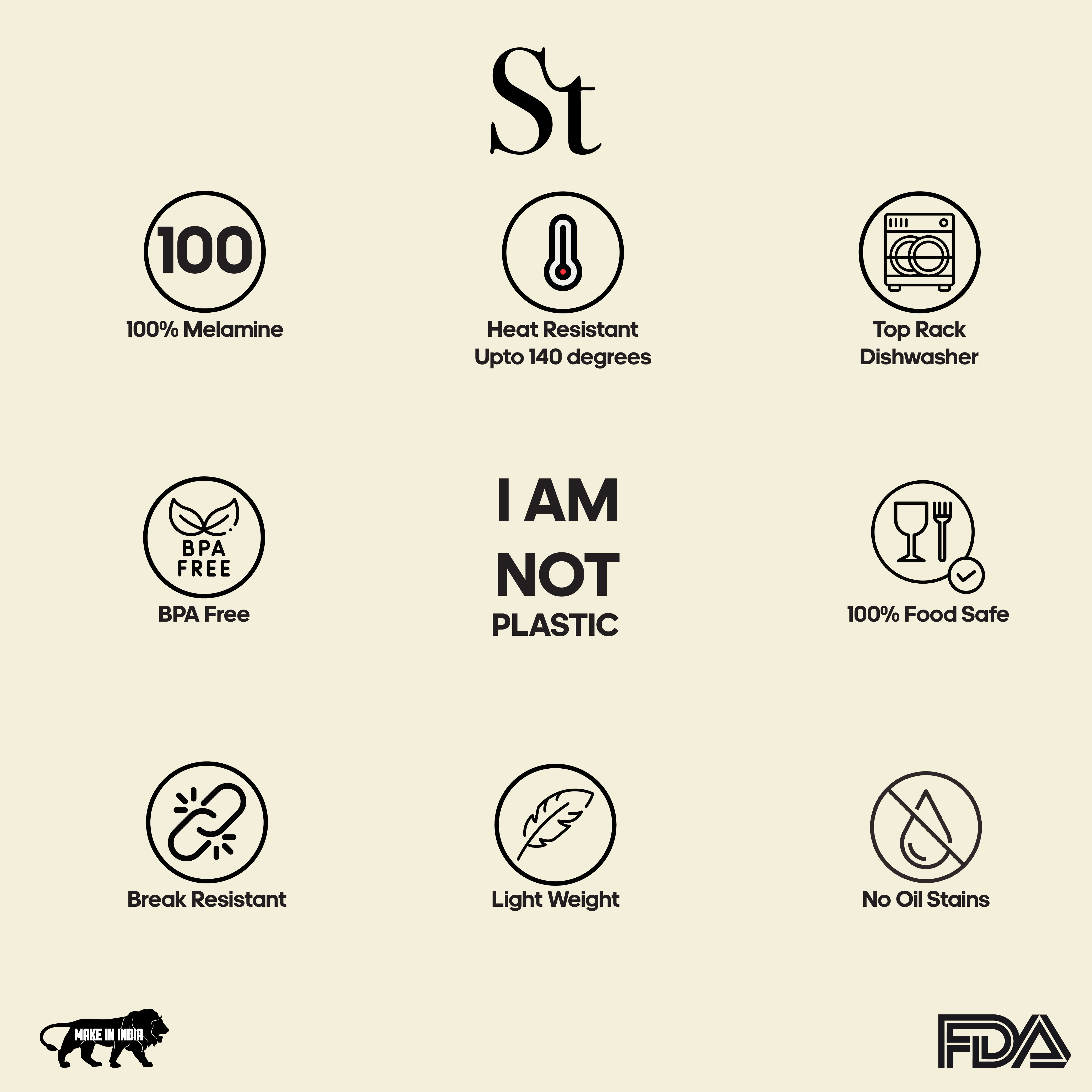 Stehlen 100% Pure melamine 4 pcs stock n seal revolving set,SET OF 4- Beige