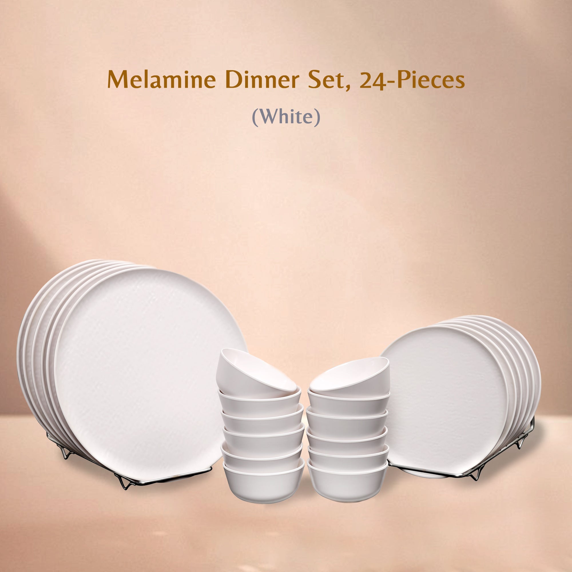 Stehlen Donna Hammered Dinnerware, Pure melamine, 24 PC Kitchen Set for home- White