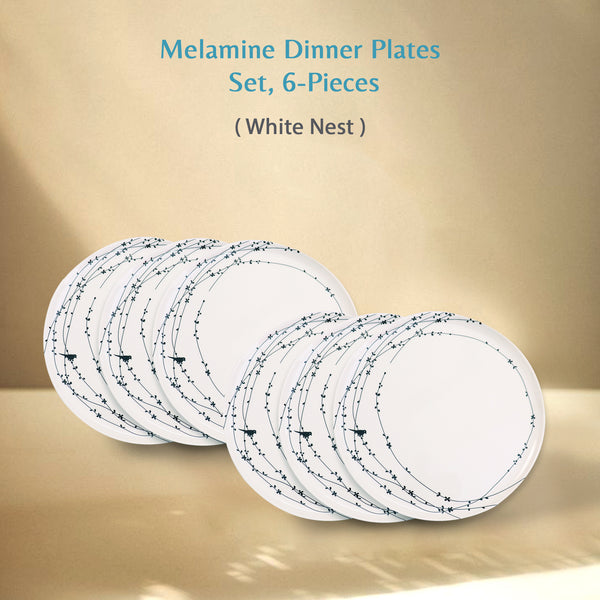 Stehlen Donna Glossy Dinnerware, Melamine, 6 Dinner Plate, Melamine Dinner Set, Melamine Dinner Plates (White Nest)